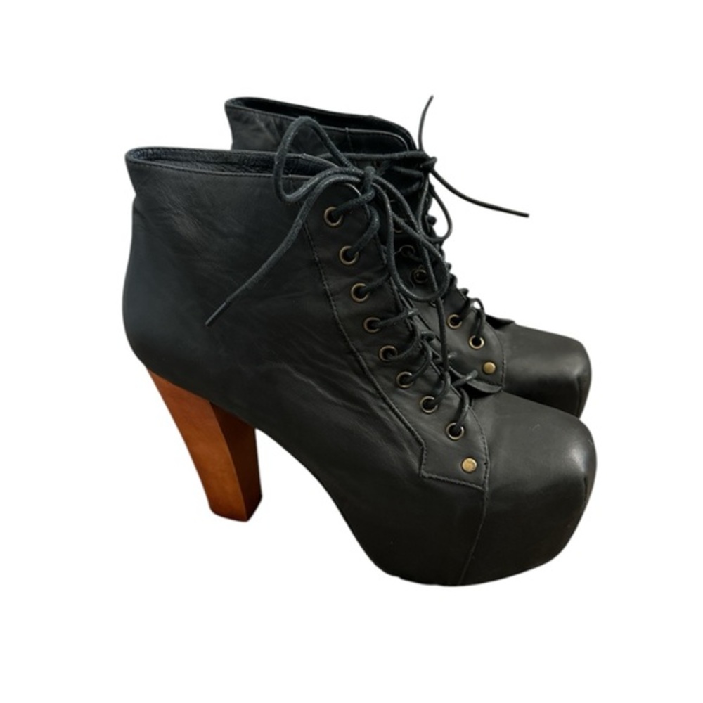 Jeffrey Campbell LITA Black Leather Platform Heels Size 9.5
